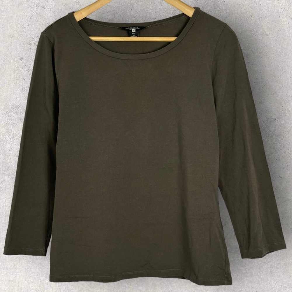 Weekend MaxMara Grey Long Sleeve Top Blouse Size XL Minimalist Designer Stretch - Picture 8 of 10